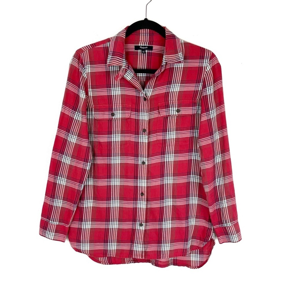 Madewell Shirt Top Long Sleeve Red Plaid XS Button Down
